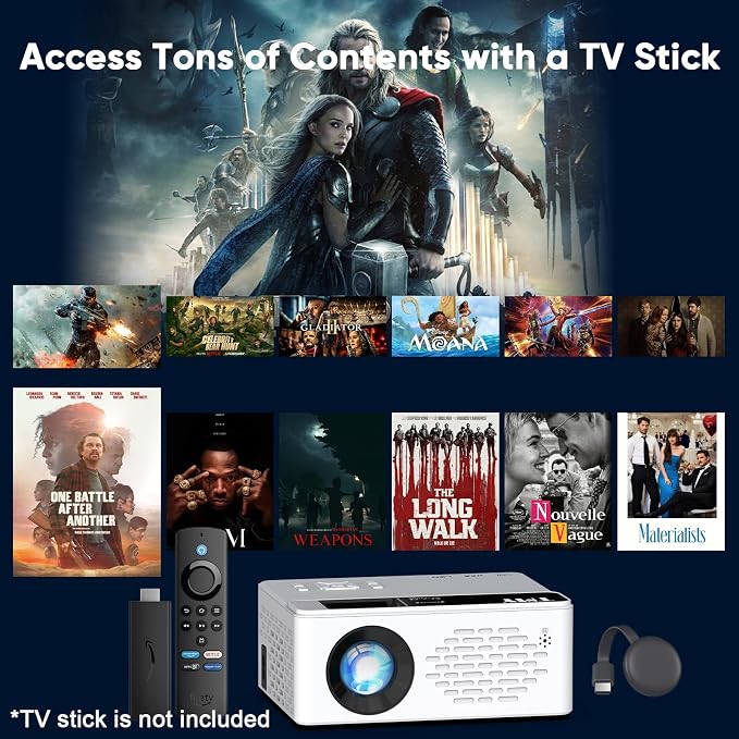 TMY 1080P Full HD Portable Mini Projector, Bluetooth Movie Projector, Compatible with TV Stick/Smartphone/PC/Game Console/HDMI/USB, Indoor & Outdoor Use, with Projector Screen
