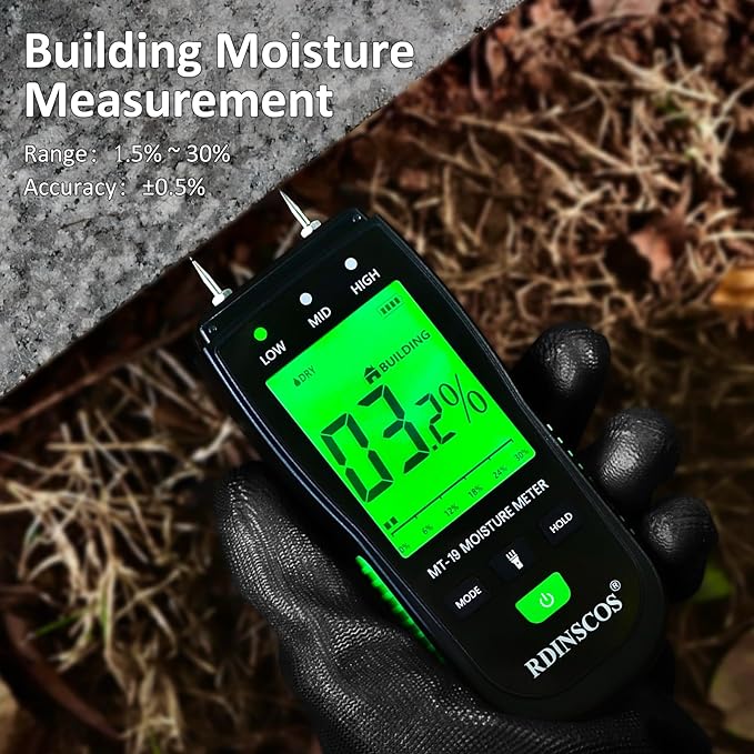 RDINSCOS Wood Moisture Meter for Hardwood and Softwood | Replaceable Pin Moisture Tester with Batteries