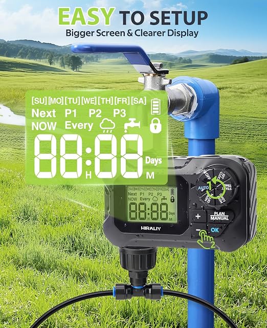 HIRALIY 118FT Drip Irrigation Kit with Water Timer, Quick-Connect Garden Watering System with 30 Adjustable Misting Nozzles, 1/4 in Tubing for Greenhouse, Raised Beds & Hanging Plants