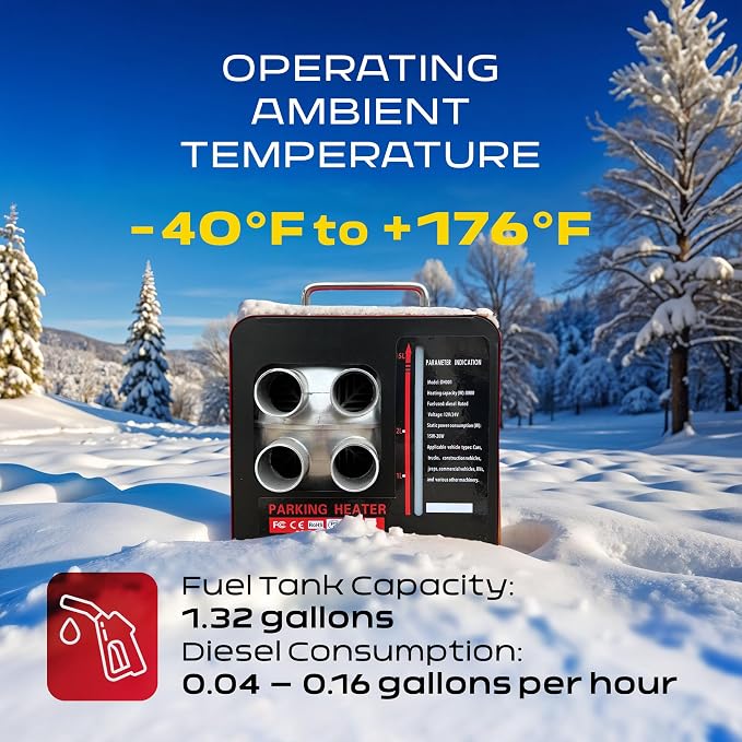 12V/24V/110V Diesel Air Heater Kit 8000W Portable All-in-One Forced-Air Heating System with LCD Panel | Parking Heater for RV Truck Van Trailer Motorhome | Outdoor Camping Tent Garage Warmer | Red