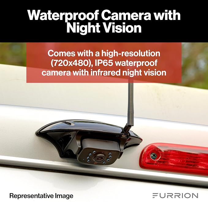 Furrion Vision S Wireless RV Backup Camera System with 4.3-Inch Monitor, 1 Rear Sharkfin, Infrared Night Vision, Wide-Angle View, Hi-Res, IP65 Waterproof, Microphone - FOS43TASF (Pack of 8)