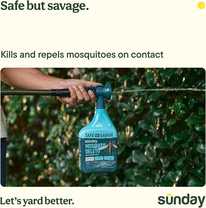 Sunday Mosquito Deleto - Mosquito Repellent & Bug Control Spray - Concentrated Lemongrass & Cedar Oils -for Mosquitoes, Fleas, & Ticks- Lasts up to 4 Weeks - Hose-On Sprayer, 32 Fl Oz, 2-Pack