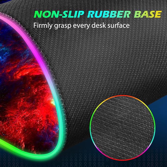 ToLuLu RGB Wireless Charging Gaming Mouse Pad, 7.5/10/15W 10 Light Modes LED Mouse Pad Computer Keyboard Mat Mousepad, 800x300x4MM Extended Large Desk Pad Desk Mat for Gamer, Red Blue Galaxy