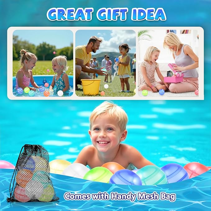 Reusable Water Balloons for Kids & Adults, 35 Pack Refillable Silicone Water Balloons – Quick Fill, Auto Sealing Water Balloon for Pool, Summer Toys Beach Toys for Outdoor Idea Gift, Party Supplies