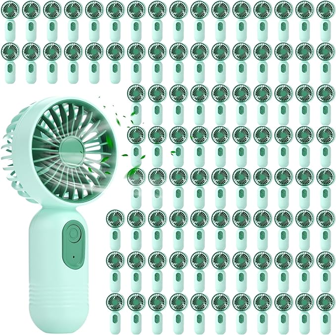 Rossesay 96 Pcs Mini Portable Fan Bulk Cute Handheld Lightweight Small Little Personal Hand Eyelash Fan 3 Speeds USB Rechargeable for Women Men Indoor Outdoor Makeup Travel (Green)