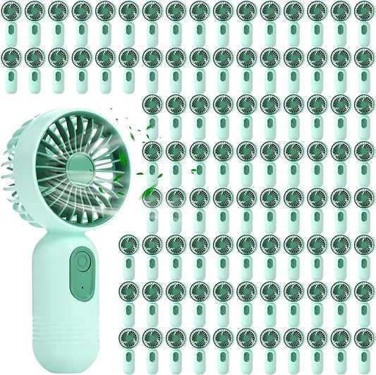 Rossesay 96 Pcs Mini Portable Fan Bulk Cute Handheld Lightweight Small Little Personal Hand Eyelash Fan 3 Speeds USB Rechargeable for Women Men Indoor Outdoor Makeup Travel (Green)
