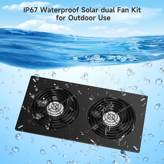 Fanspex Solar 2 Fan Kit with 66.6 Wh Battery Backup, 50W Solar Panel Powered Rechargeable Weatherproof Fans for Chicken Coop, Greenhouse & Shed