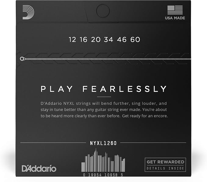 D'Addario Electric Guitar Strings, NYXL Nickel Plated, NYXL1260, Extra Heavy Gauge 12-60, 6-String Set, Pack of 1