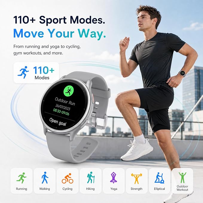 Smart Watch for Men Women (Answer/Make Call), 1.65" HD Fitness Tracker with Heart Rate/SpO2/Sleep Monitor, Pedometer, 110+ Sports Modes, 3ATM Waterproof, 7-Day Battery, for iOS Android