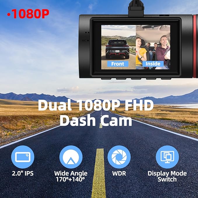 Dual Dash Cam Front and Inside with 64GB Card,Milerong X25 1080P Dash Camera for Cars with Infrared Night Vision,Loop Recording,G-Sensor,24H Park Monitor,Inside Car Camera for Uber/Lyft/Taxi Driver