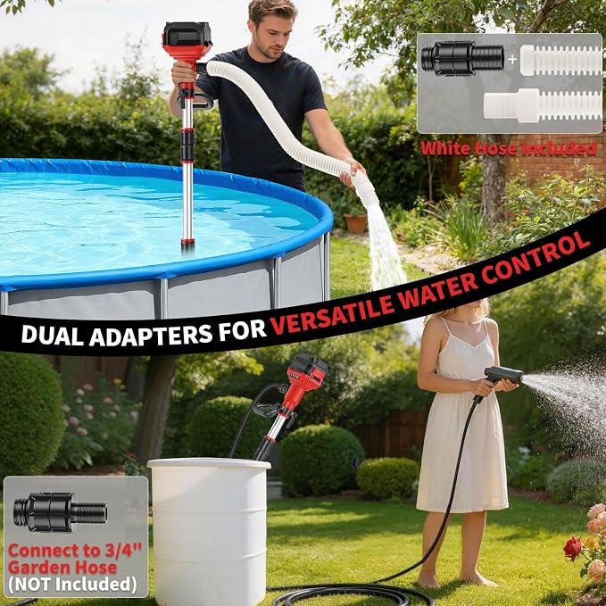 Stick Water Transfer Pump Compatible For Milwaukee 18V Battery(NO Battery), 800GPH Cordless Portable Water Transfer Pump With Detachable Rod, 37" Hose For Garden Fountain Boat Livestock Tank