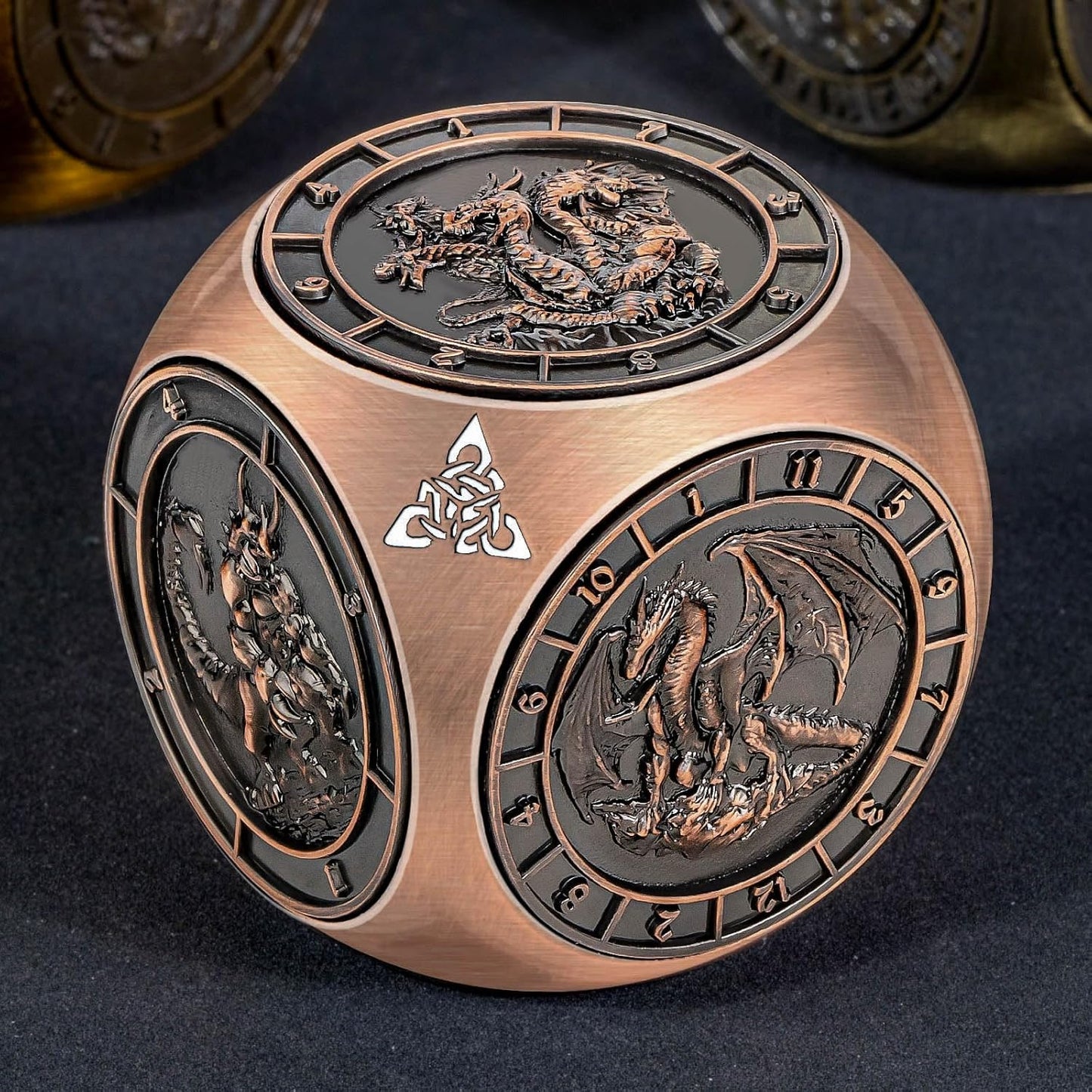 7 in 1 D6 Spinner DND Dice Set D&D, Metal Cube D and D Dice with Gift Box, Dungeons Dragons Role Playing Dice, Copper