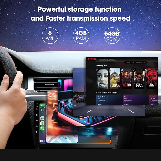 9 Inch Wireless Carplay Screen for Car,Double Din Car Audio Receivers with Voice Control,HD Portable Car Stereo Touch Screen with Backup Camera