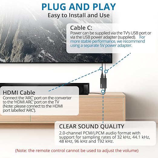 AUTOUTLET 192KHz HDMI ARC Audio Extractor to Optical TOSLINK SPDIF & Coaxial Audio Splitter Converter, Only for HDTV ARC Port to Speakers, Amplifiers, Soundbar Support Dolby/DTS 5.1(NO CEC)
