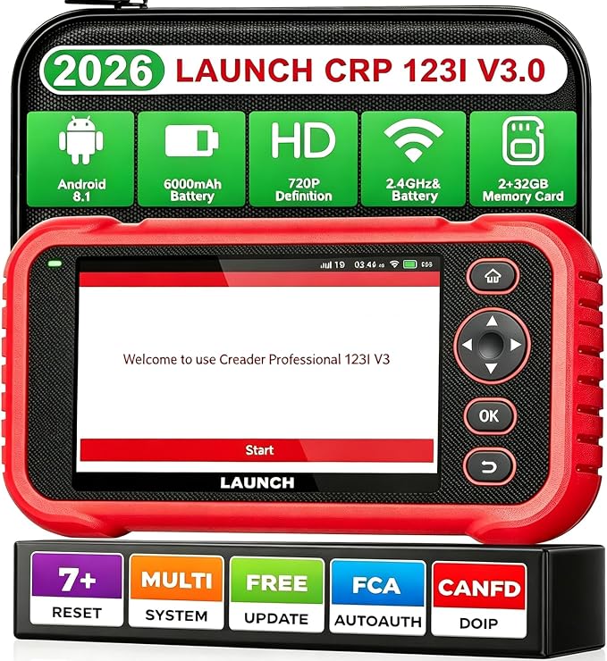LAUNCH CRP123I V3.0 OBD2 Scanner, 4 Systems Diagnostic Tool (Engine/ABS/SRS/Transmission), 7 Reset Functions, Battery Test, WiFi Lifetime Free Update, 5" Touchscreen Car Code Reader