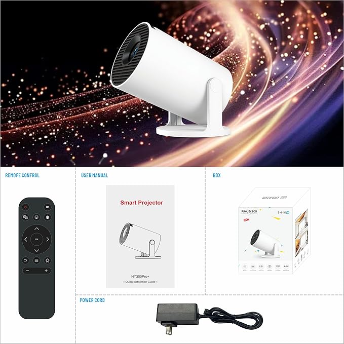 Mini Projector Portable Projector, Smart Projector Auto Horizontal Correction, Native 1080P Brightness 200 ANSI, Outdoor Movie Projector Compatible with Phone, Wi-Fi 6 BT5.2 Android 11