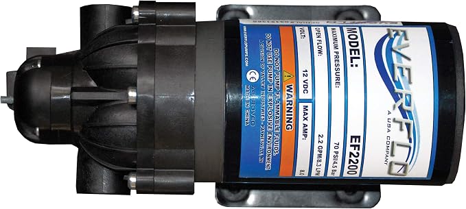 Everflo 12V On-Demand Diaphragm Sprayer Pump - 2.2GPM, 70 PSI, 3/8" FNPT Ports | 2.2GPM, 70 PSI, 3/8" FNPT Ports