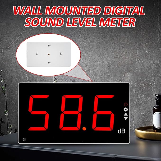 Sound Level Meter with Large LCD Screen Wall Mounted Digital Noise Meter Decibel Monitoring Tester Noise Volume Measuring Instrument 30-130dB Measuring Range with Sound Alarm