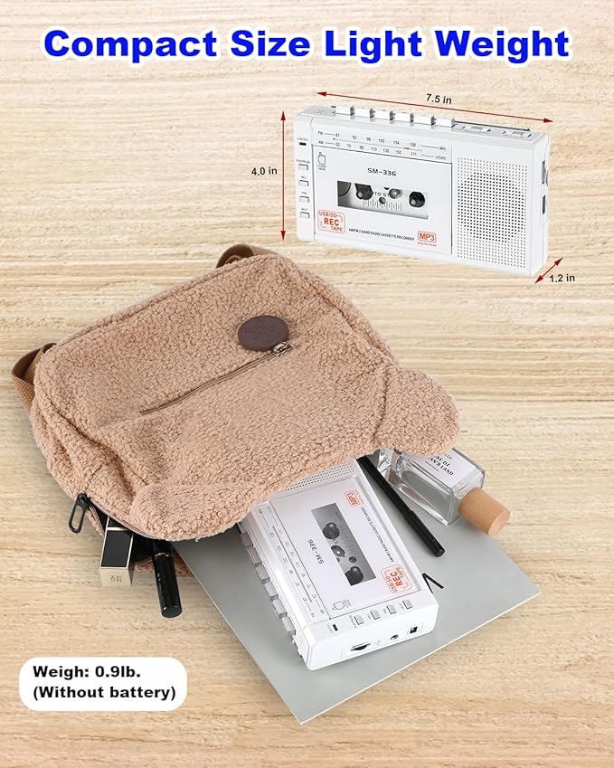 Portable Cassette Tape Player to Digital Converter via USB/SD Card, Record to Cassette/U Disk/SD Card via Mic, Power by AC or AA Battery, Portable Cassette Recorder with Speaker and Headphone Jack