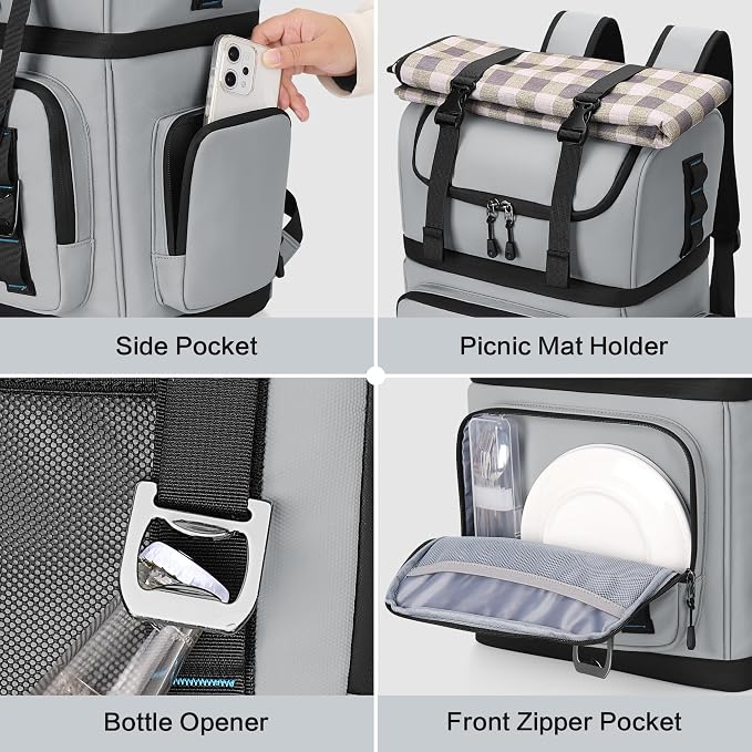 Large Waterproof Insulated Cooler Backpack for Men & Women, Double Decker Leak Proof Cooler Backpack for Beach, Camping, Picnic, Travel, 26L, 44Cans