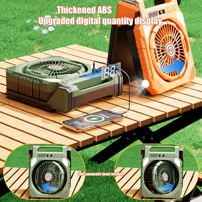 Solar Camping Fan, 25000mAh Dual-Panel Solar Powered Fan with LED Light, Portable Rechargeable Fan with 4 Speeds, 3-in-1 Multi-Function for Camping, Home, Travel & Outdoor Use