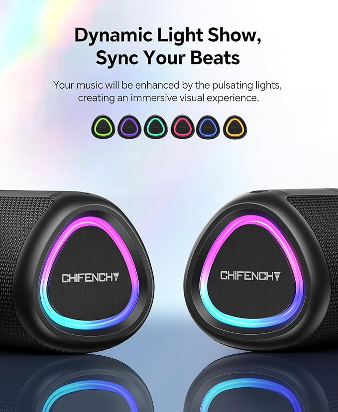 Portable Bluetooth Speaker Beach Essentials: Powerful Crystal Clear Sound/Dynamic Light/IPX5 Waterproof/All Day Playtime/Wireless BT 5.3/TWS Paring, Dad Gifts, Outdoor|Travel|Camping|Pool Accessories