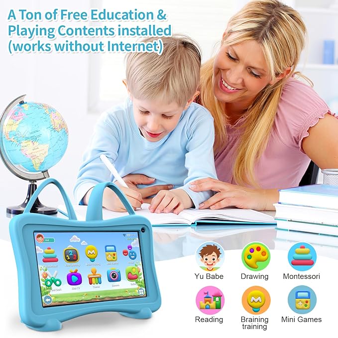 Trayoo Kids Tablet 7 Toddler Children's Learning Tablet with WiFi, YouTube, Parental Control, Durable Case Education Learning Apps for Boys Girls (Blue)