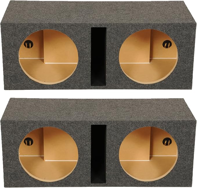QPower QBASS Dual 10 Inch Heavy Duty MDF Car Audio Subwoofer Enclosure Boxes with Shared Slot Port Vent and Dual Chamber Design, Charcoal (2 Pack)