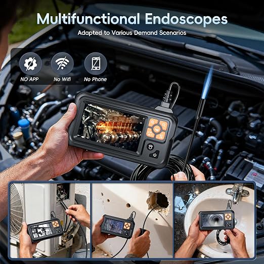 SKYBASIC Industrial Endoscope Borescope Camera with Light, 4.3'' HD Digital Handheld Waterproof Sewer Tools Snake Inspection Camera with 8 LED Lights 65.6FT Semi-Rigid Cable, Cool Gift Gadgets for Men