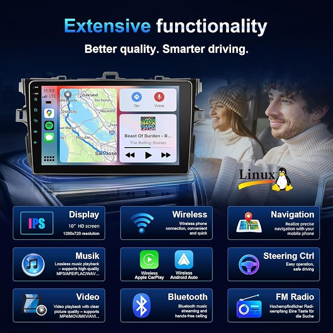 Car Stereo Radio for Toyota Corolla 2009-2013, Wireless Carplay Andorid auto Mirror Link 9Inch Touchscreen GPS Bluetooth 5.0 FM/RDS EQ-32 SWC