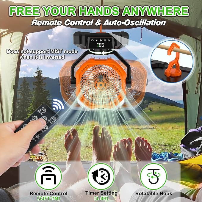 Portable Misting Fan, 20000mAh Rechargeable Camping Fan with 360mL Water Tank & LED Lantern, 5 Speed Wind Battery Powered Protable with Mist For Patios, Camping, Travel, Beach