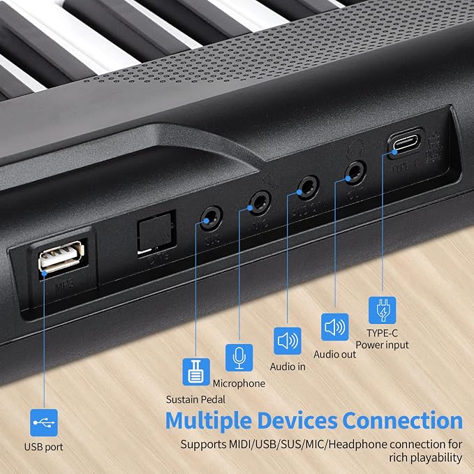 88 Key Piano Keyboard, Semi Weighted Electronic Digital Piano with Music Stand, Power Supply, Sustain Pedal, Bluetooth, Stand, MIDI, for Beginner Professional at Home, Stage