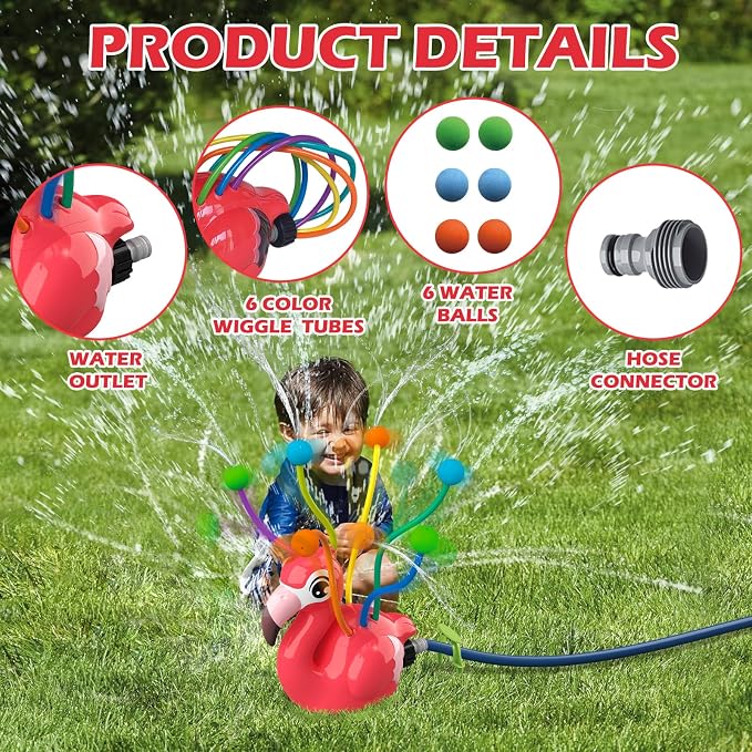 2-in-1 Water Sprinkler Toys for Kids, Outdoor Spinning Sprinkler Toy with Wiggle Water Tubes, Attaches to Garden Hose, Backyard Lawn Summer Water Toys for Toddlers Boys Girls Ages 3-8, Blue