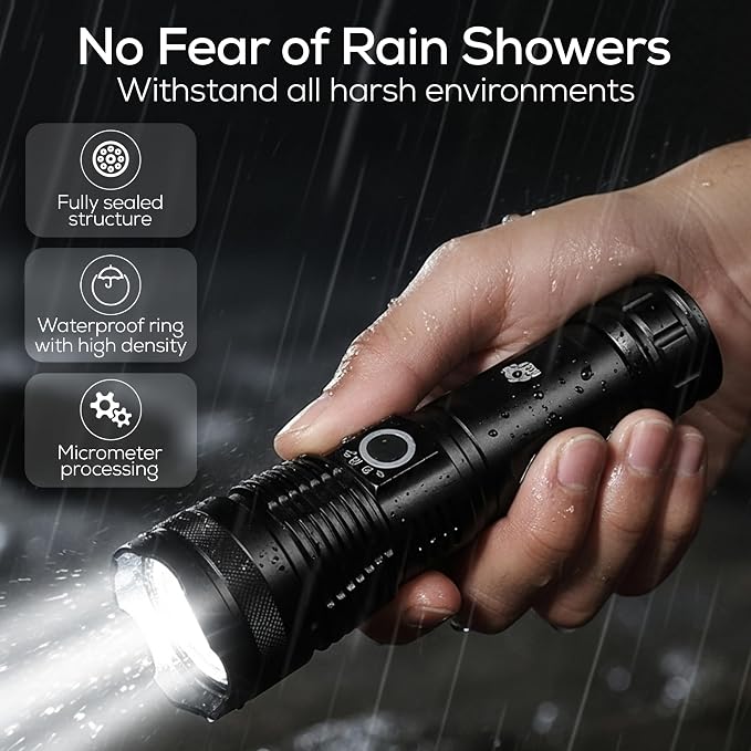 LPO Tactical Flashlight, Compact Rechargeable Flashlights 1800 High Lumen Flashlight Super Bright Pocket Torch, Telescopic Zoom, Waterproof & Shockproof, Led Flashlight Home & Outdoor, Gift for Men
