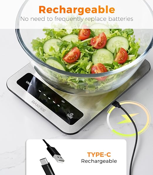 100% Waterproof Food Scale, IP67 Digital Kitchen Scale, Rechargeable (USB-C), 0.1oz/1g Precision, 22lb Capacity, Stainless Steel & Tempered Glass, for Cooking, Making Sourdough Bread, Black