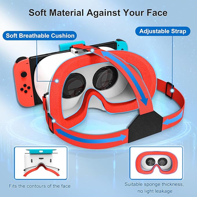 DEVASO Upgraded VR Headset for Nintendo Switch & Switch OLED Model, Switch Virtual Reality Glasses with Adjustable HD Lenses and Comfortable Head Strap, Labo VR Kit Accessories, Cool Stuff for Boys