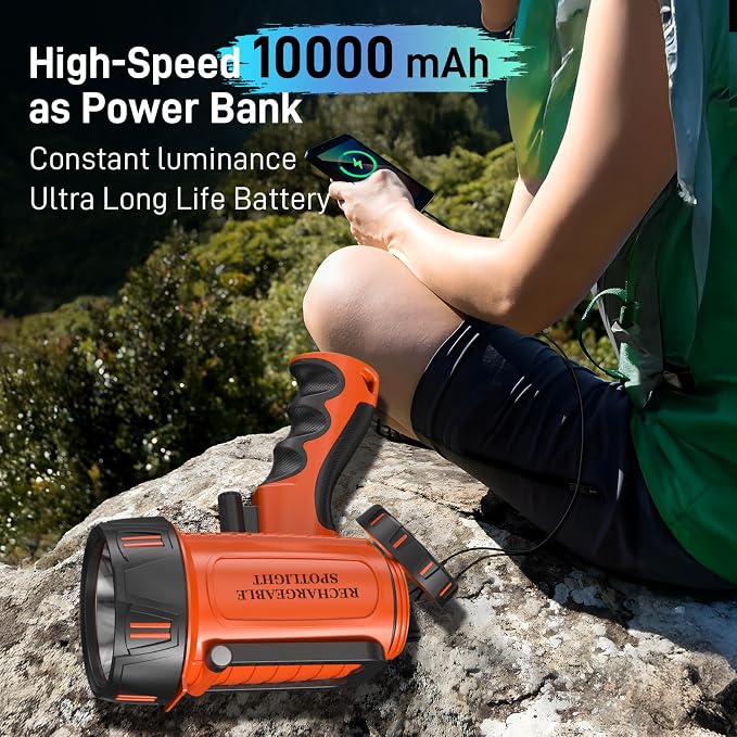 2026 New Super Bright Rechargeable Spotlight 3000,000 Lumen Flashlight Handheld Spotlight,10000mAh Spot Light Outdoor Runtime 72+ Hrs,Flashlight Searchlight Flood Camping Hunting Boating with Tripod