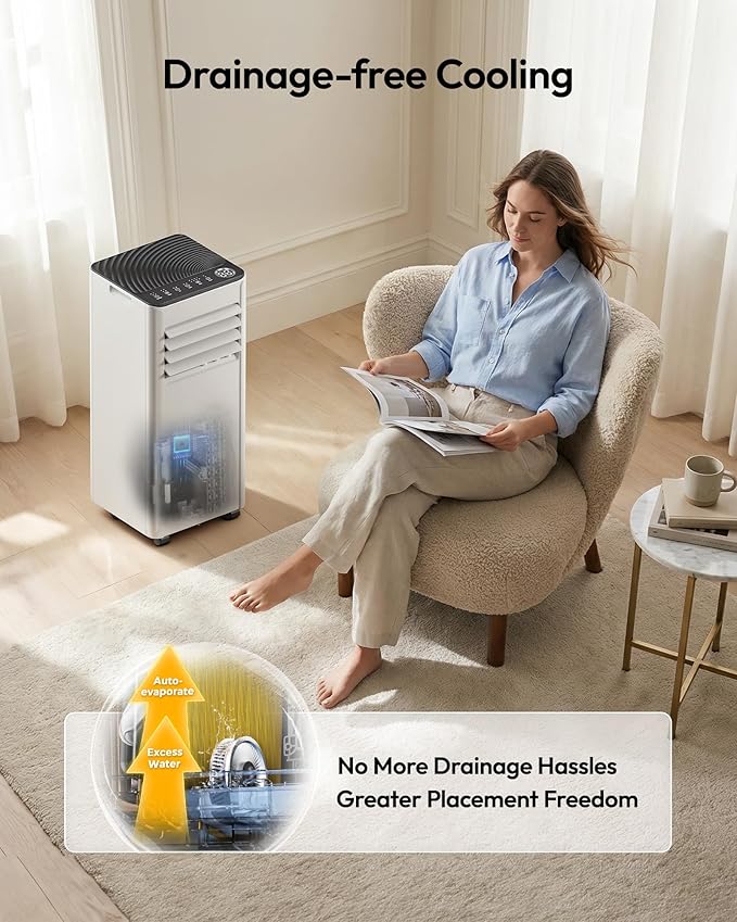 EUHOMY 10,000 BTU Portable Air Conditioners, 4-in-1 Portable AC Unit Cools Up to 450 Sq.Ft, Portable Air Conditioner with Cool, Fan, Dry, Sleep Modes with Remote Control, 50 dB, 24H Timer, for Bedroom