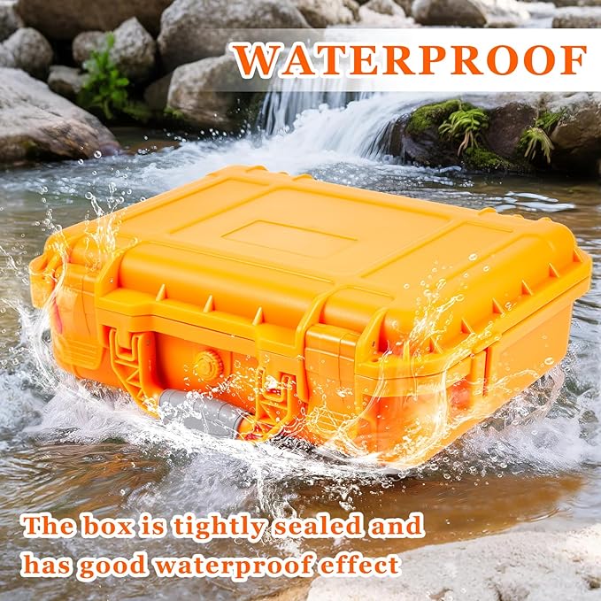 Relaxweex 1 Pcs Waterproof Hard Case with DIY Customizable Foam Insert Portable Protective Case with Knife for Camera Drones Equipments Tools Test Instruments(Orange,8.5 x 6.5 x 3.7 Inch)