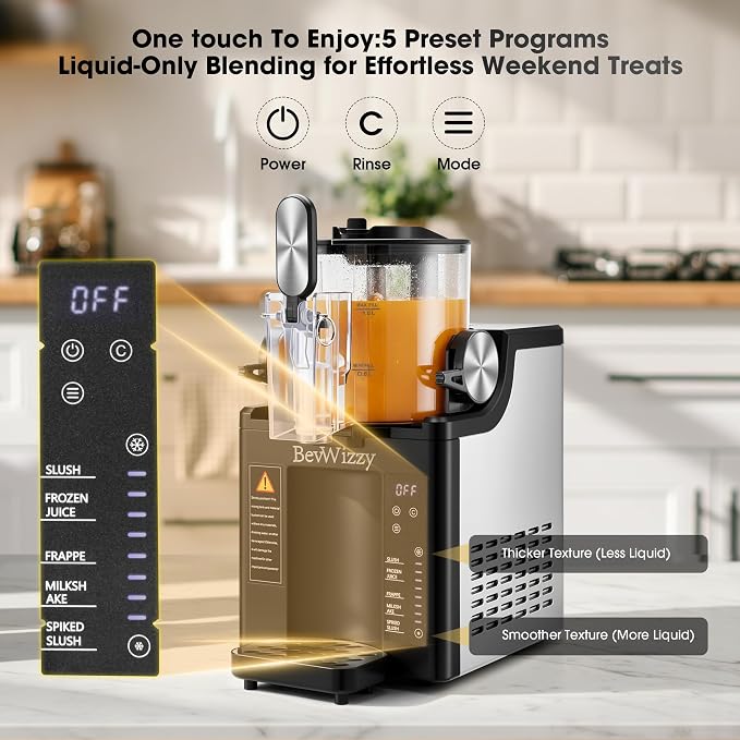 5-in-1 Slushie Machine with No Pre-Freeze Ice Cream Maker Function | 50oz Capacity Serves 5-7, Adjustable Temp, 220W with R290 Refrigerant, Quiet <55dB, Easy to Operate and Clean for Home, Black