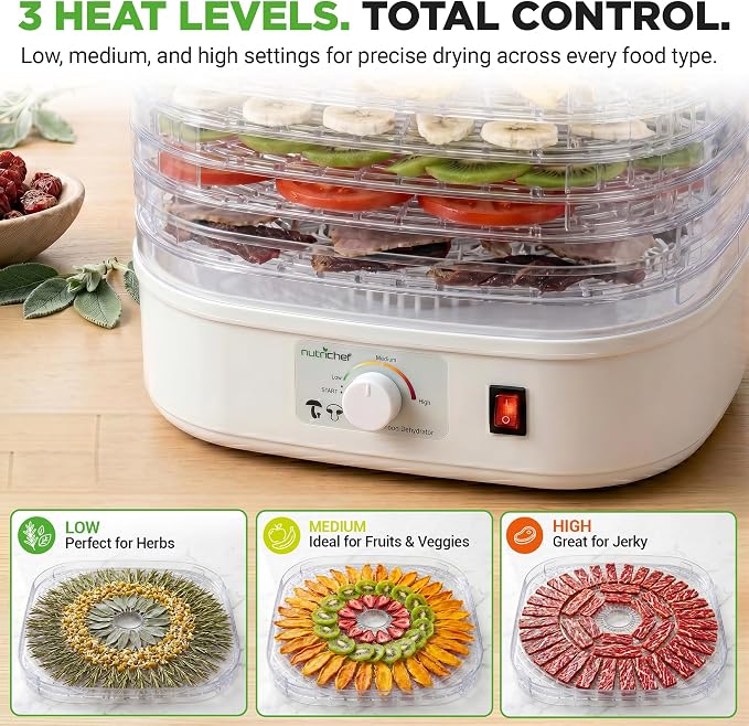 Nutrichef Food Dehydrator Machine | Dehydrates Beef Jerky, Meat, Food, Fruit, Vegetables & Dog Treats | Great For At Home Use | High-Heat Circulation for Even Dehydration | 5 Easy to Clean Trays