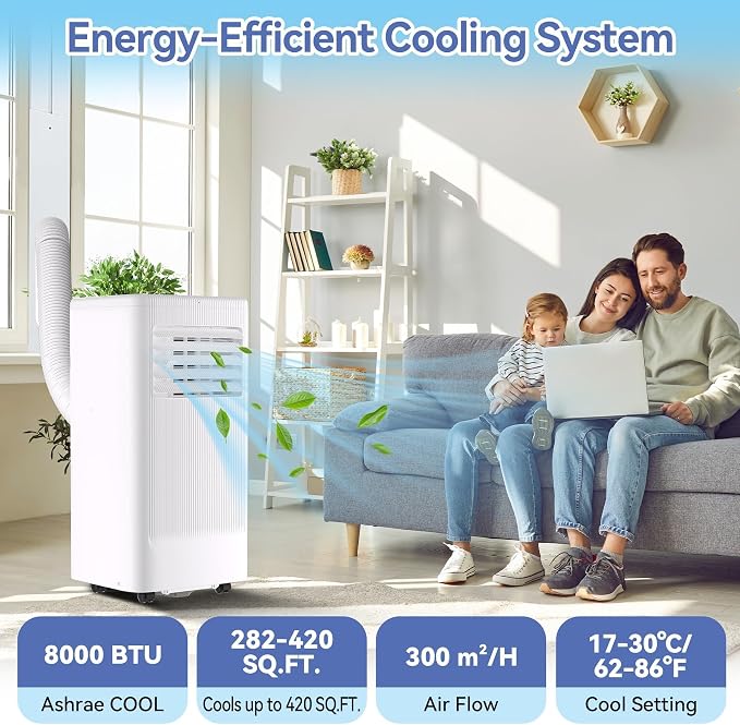 GarveeLife Portable Air Conditioner,10,000 BTU for Rooms up to 450 Sq.Ft., 4-IN-1 Smart Compact AC Unit with Cooling, 24 Hour Timer, Dehumidifier, Fan, Remote Control and Window Kit, White