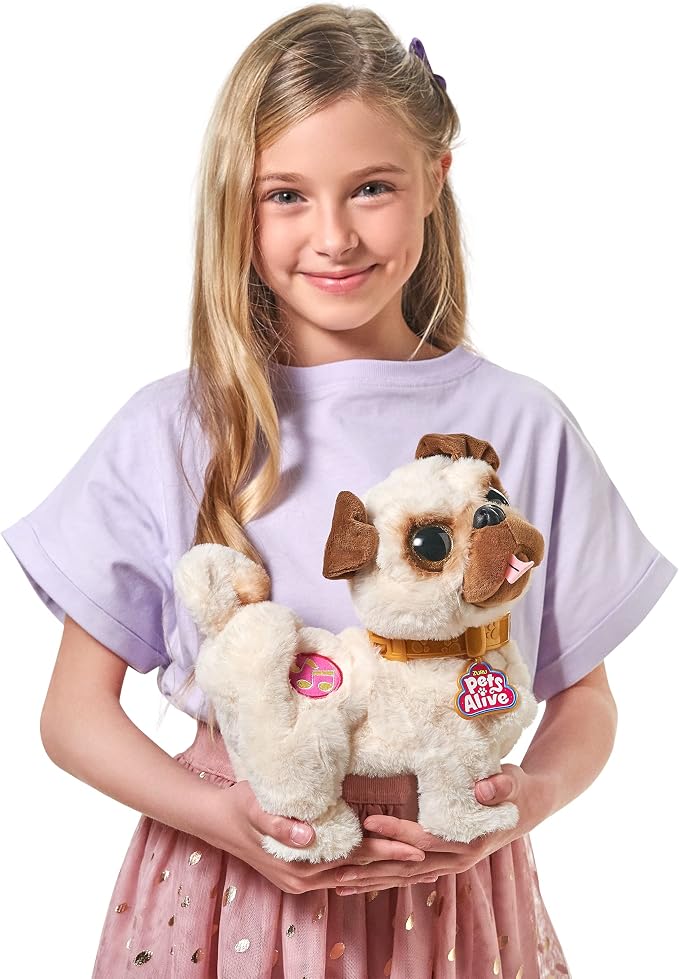 Pets Alive Poppy The Booty Shakin’ Pug – Interactive Dancing Plush Puppy by ZURU Robotic Realistic Soft Dog Stuffed Animal Toy for Kids, Girls