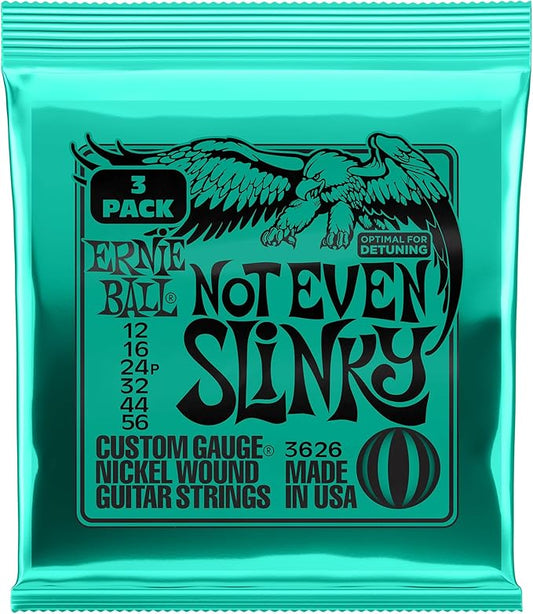 Ernie Ball Not Even Slinky Nickel Wound Electric Guitar Strings 3-pack, 12-56 Gauge (P03626)