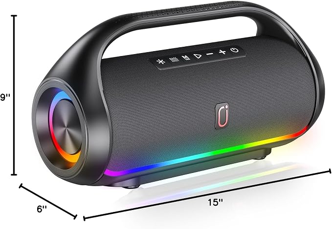 HWWR Portable Bluetooth Speaker, Wireless Outdoor Loud Stereo Audio with Deep Bass, IPX5 Water Resistant Party Sound System, RGB Lights, TWS Pairing, Travel Camping Gear for Home Beach Patio