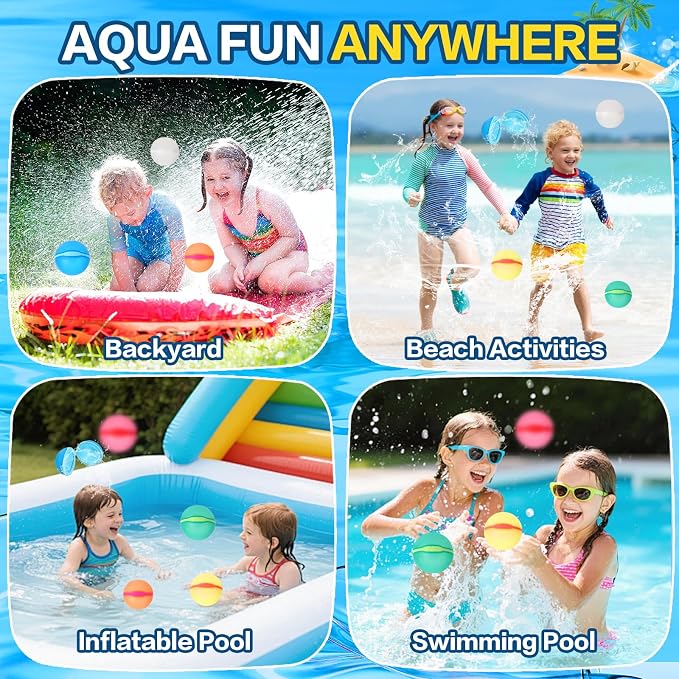 Reusable Water Balloons, 24 Pack Magnetic Refillable Water Balloons Quick Fill, Summer Fun for Kids Outdoor Pool Water Toys, Reusable Summer Outdoor Toys (24pcs)
