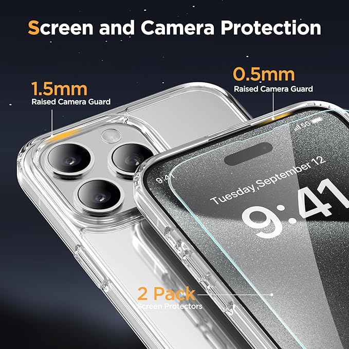Miracase Magnetic for iPhone 15 Pro Case 6.1 inch (Compatible with MagSafe)（with 2X Screen Protectors）Military-Grade Protection, Anti-Fingerprint Translucent Matte Phone Cover, Clear