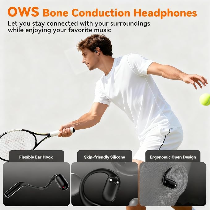 Bone Conduction Headphone Wireless Bluetooth 5.4, 0.8g Sleep Earbuds with HD Mic/Touch Control/Clear Calls, Open Ear Headphones with Earhook for Cycling Yoga Workouts(Black)