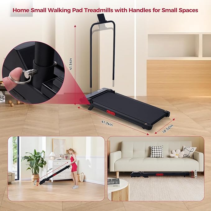 Walking Pad with Incline and Handle Bar, 3.0HP Electric Protable Mini Walking Pad Treadmills for Home Small Space, Small Treadmill for Exercising, 0.6-7.6MPH, 350LB Capacity