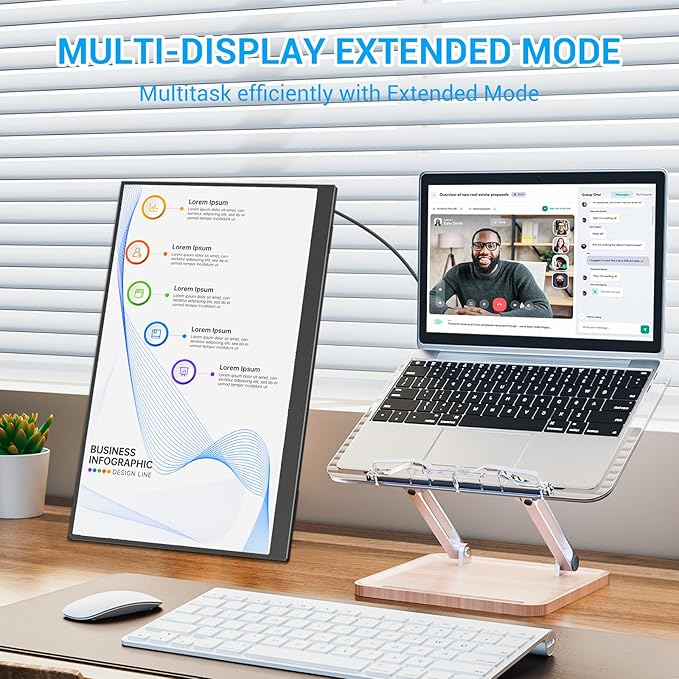 Veout Portable Monitor 14 Inch Ultra-Slim IPS FHD USB C HDMI Travel Monitor for Laptop with Kickstand & Speakers, for Laptop PC, Phone, Mac